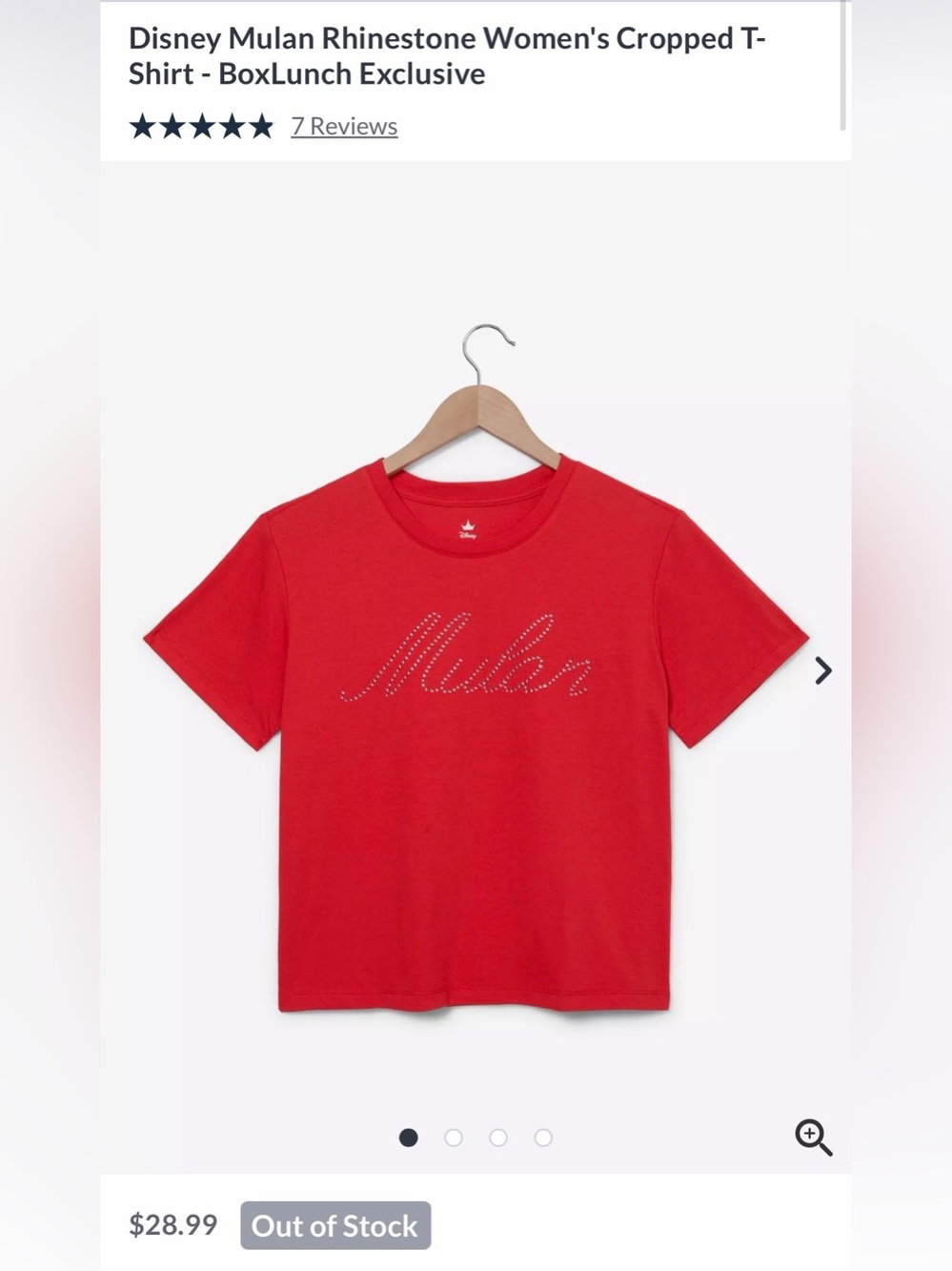 Disney Red Mulan Rhinestone Cropped Tee